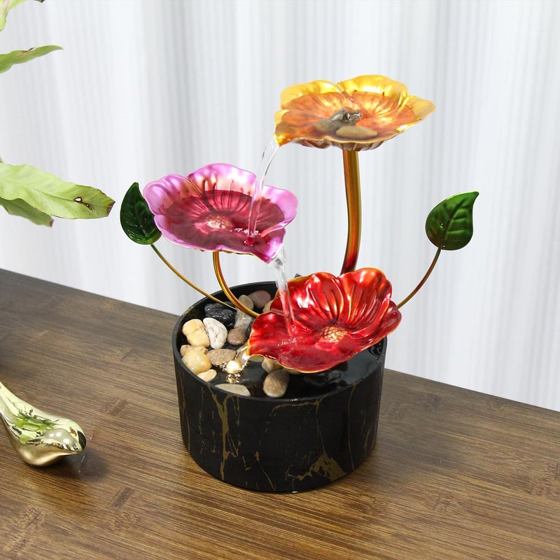 YOQUATE Water Fountain Indoor Waterfall Fountain Flowers Themed 3-Tier Tabletop Fountain Home Decor Including Lots of Rocks and Soothing Sound Machine(Galsang) - Image 3